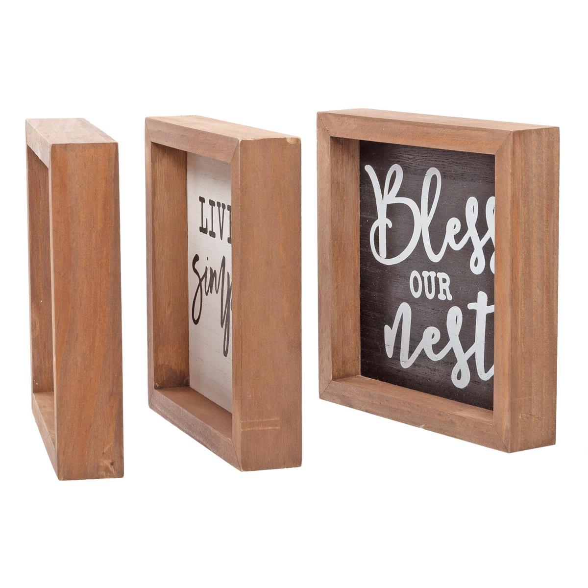 Farmhouse Wood Frame Sign, 5.9" x 5.9", 3 Assorted Styles