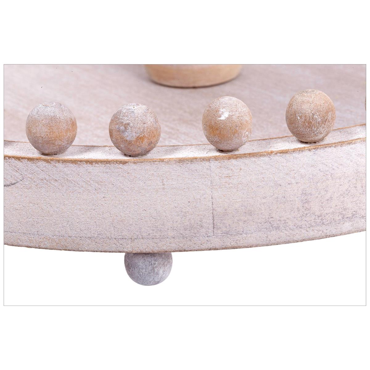 Farmhouse Round 2Tier Wood Tray w/Handle, Whitewash, MDF