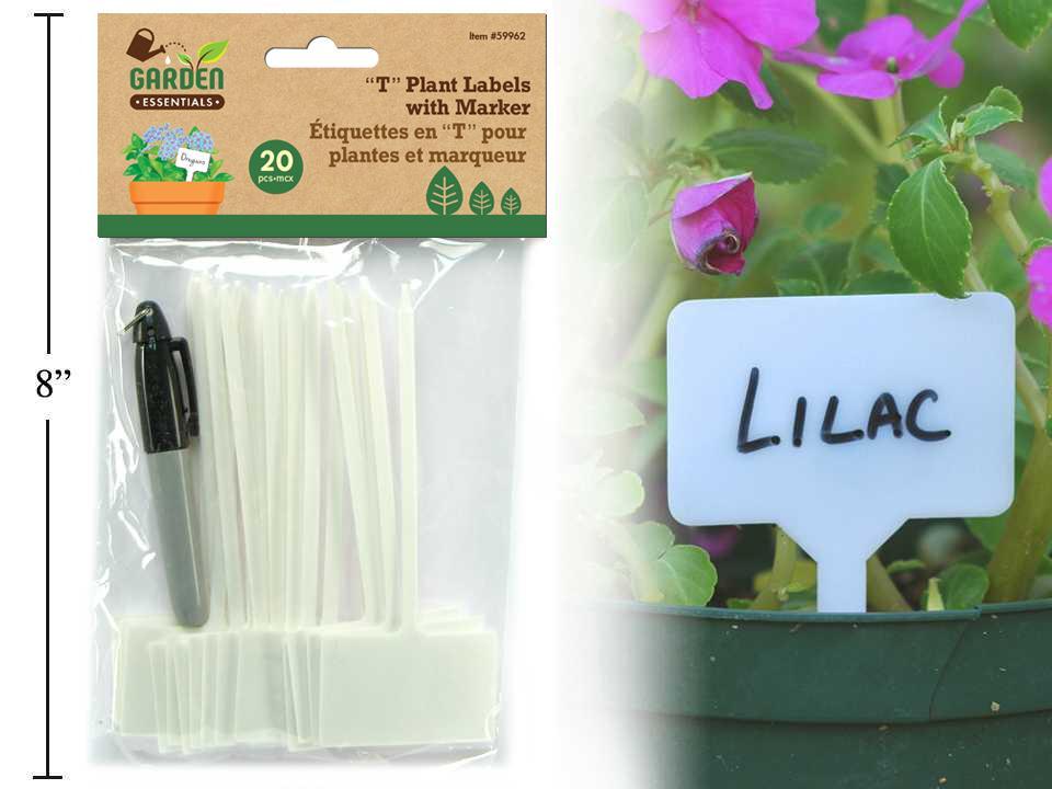 Garden E. 20pcs "T" Plant Labels w/Marker, White, pbh