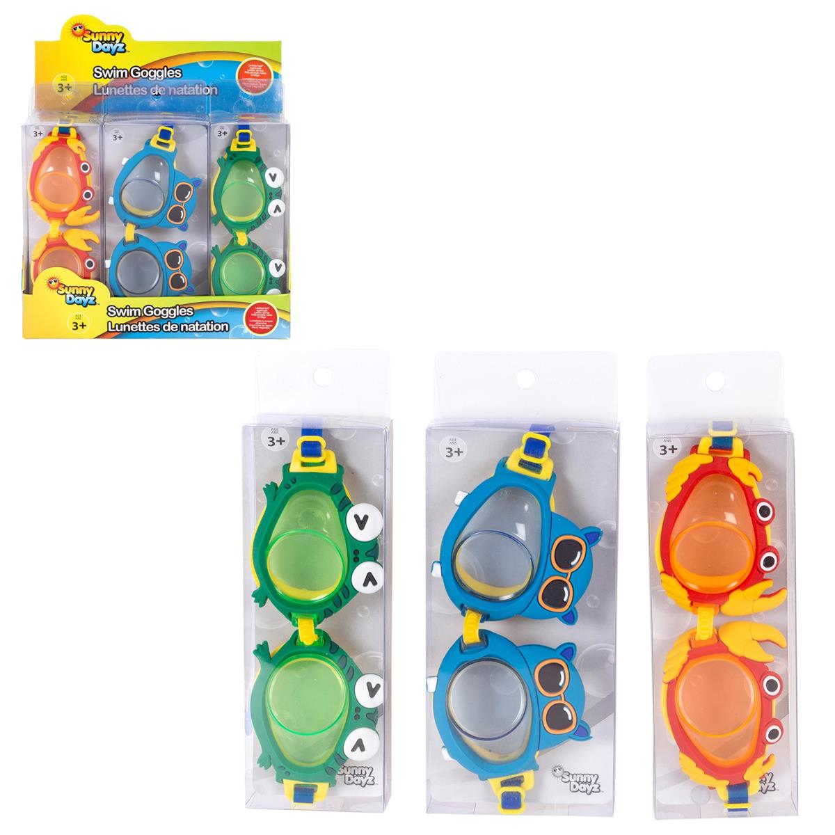 Sunny Dayz Kids Swim Goggles in Case, 3asst., 12/PDQ, label