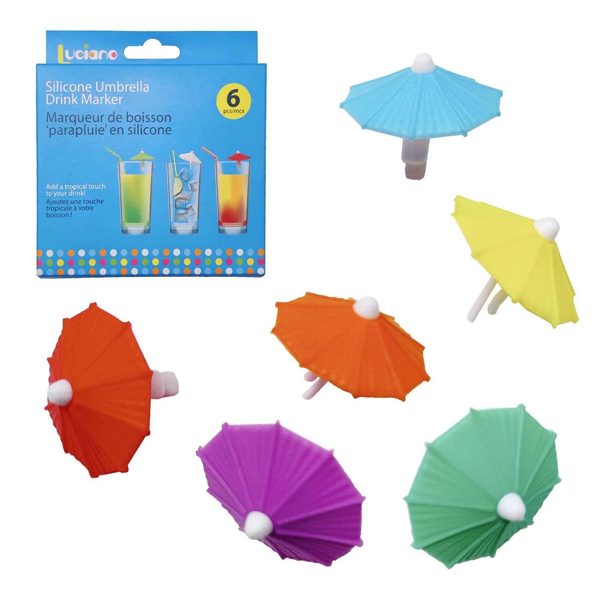 Luciano 6pcs Silicone Umbrella Drink Markers, colour box