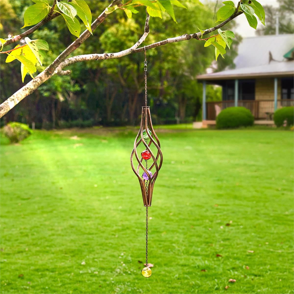 Country G. 31" Hanging Spiral w/ Glass Balls, cht