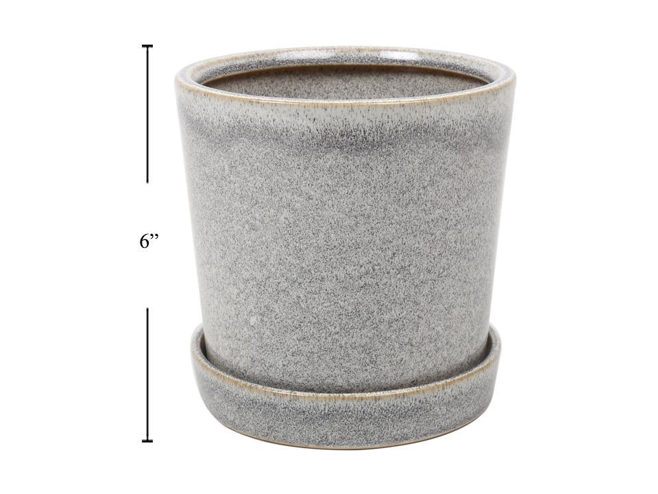 Ceramic Planter w/Saucer (attached),6"D x 6"H, bubble