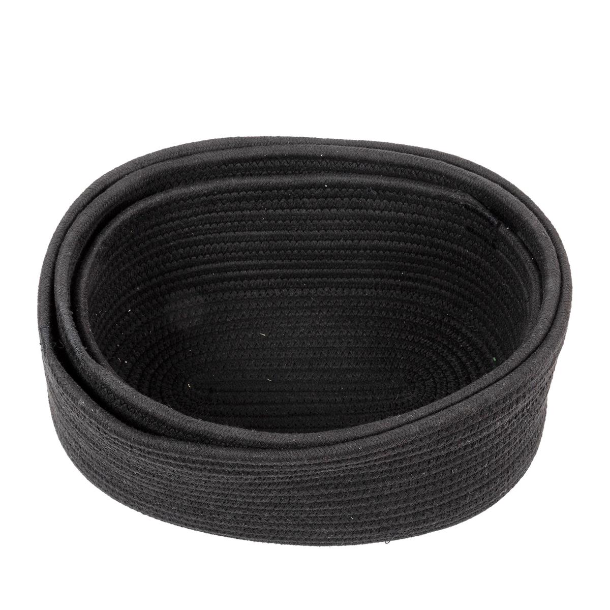 Set/3 Oblong Cotton Rope Baskets, Blk, L, M, S