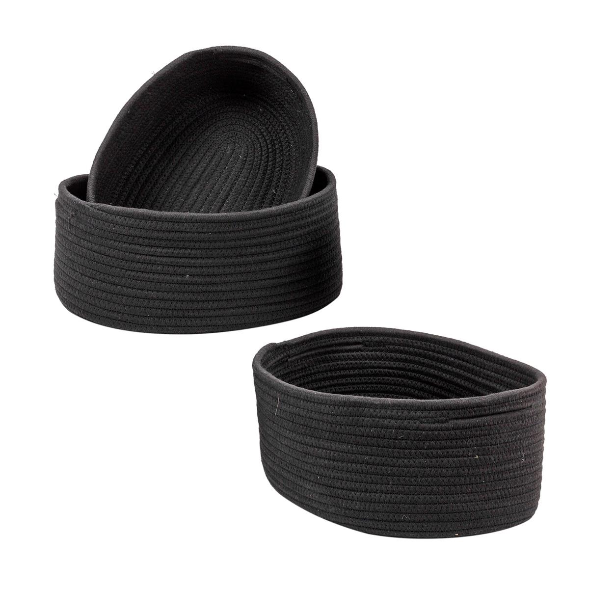 Set/3 Oblong Cotton Rope Baskets, Blk, L, M, S