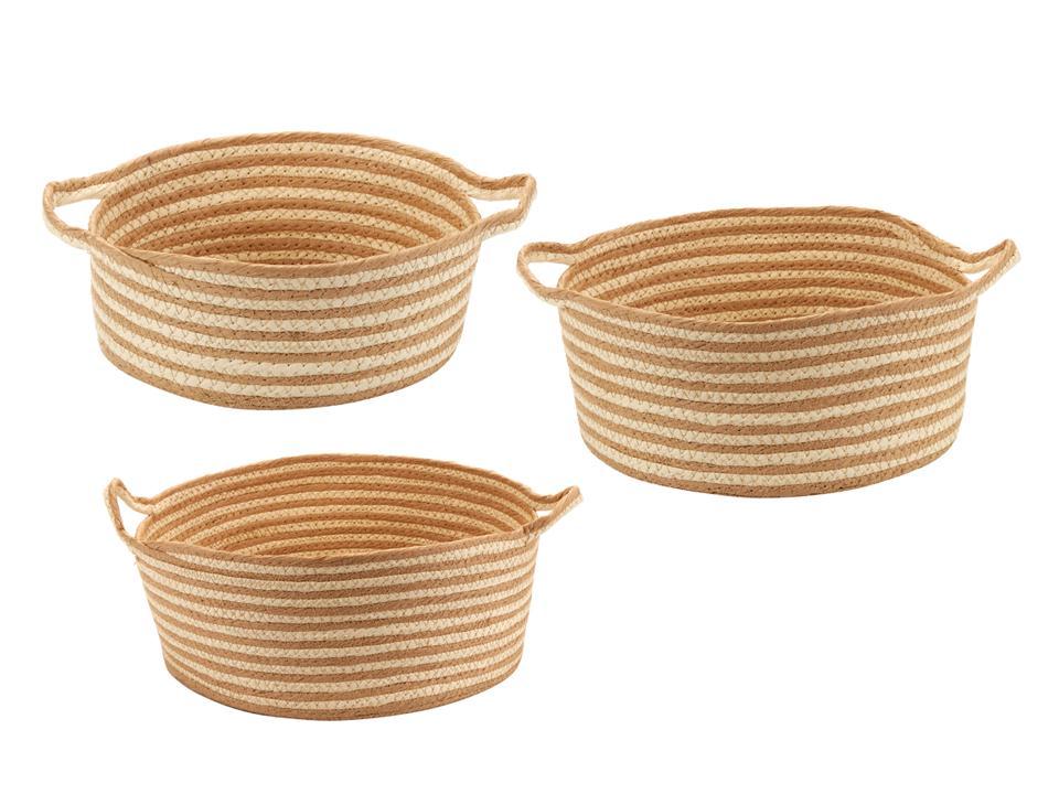 Set of 3 Farmhouse Storage Baskets w/Handles, 12x10.5"/13.5x12"/16x13"