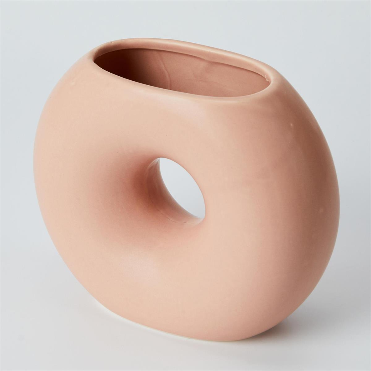 Donut Shaped Ceramic Vase, 6.4"x2.6"x4.3", Pink