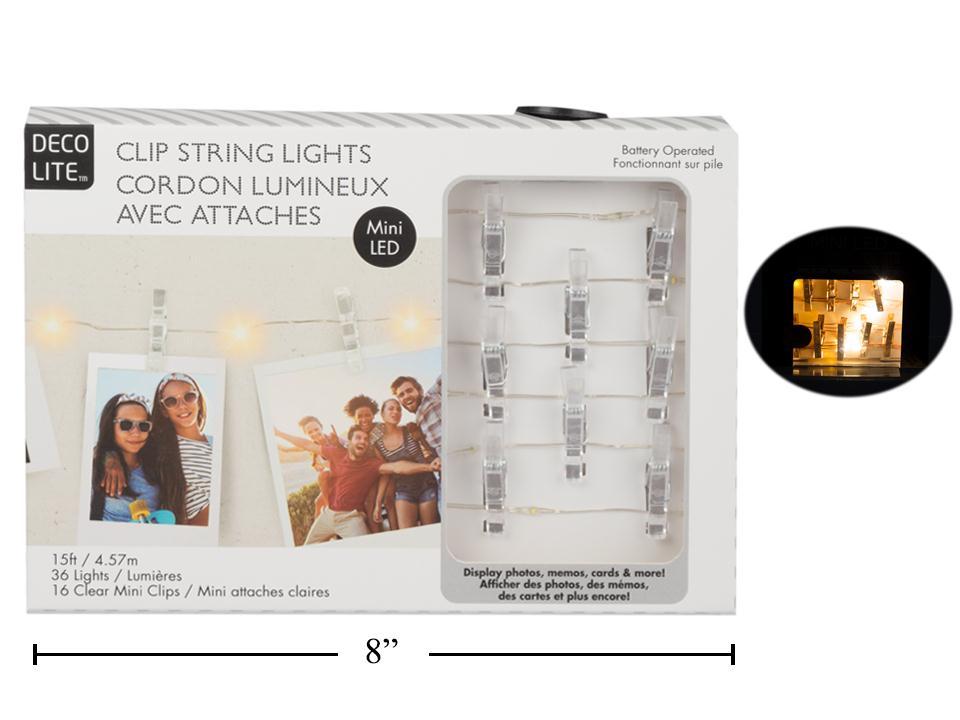 Deco L. Mini LED Clip String Lights Clear, cbx w/tryme, 16clips/36LED
