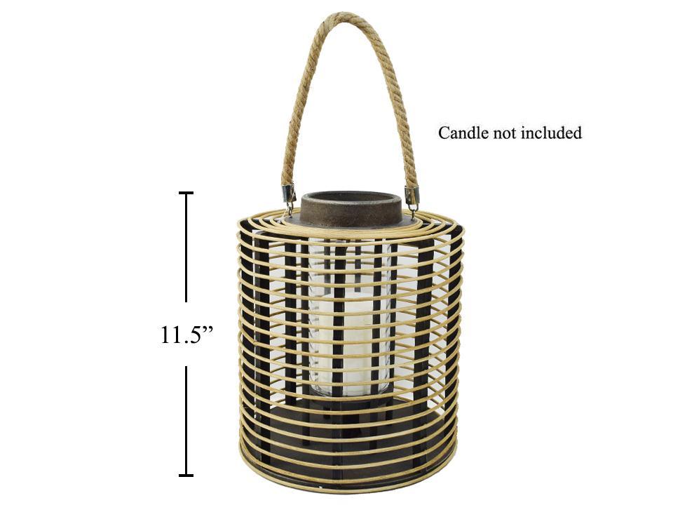MDF/Rattan Lantern, Cyl. 9.5x11.5" , wbx
