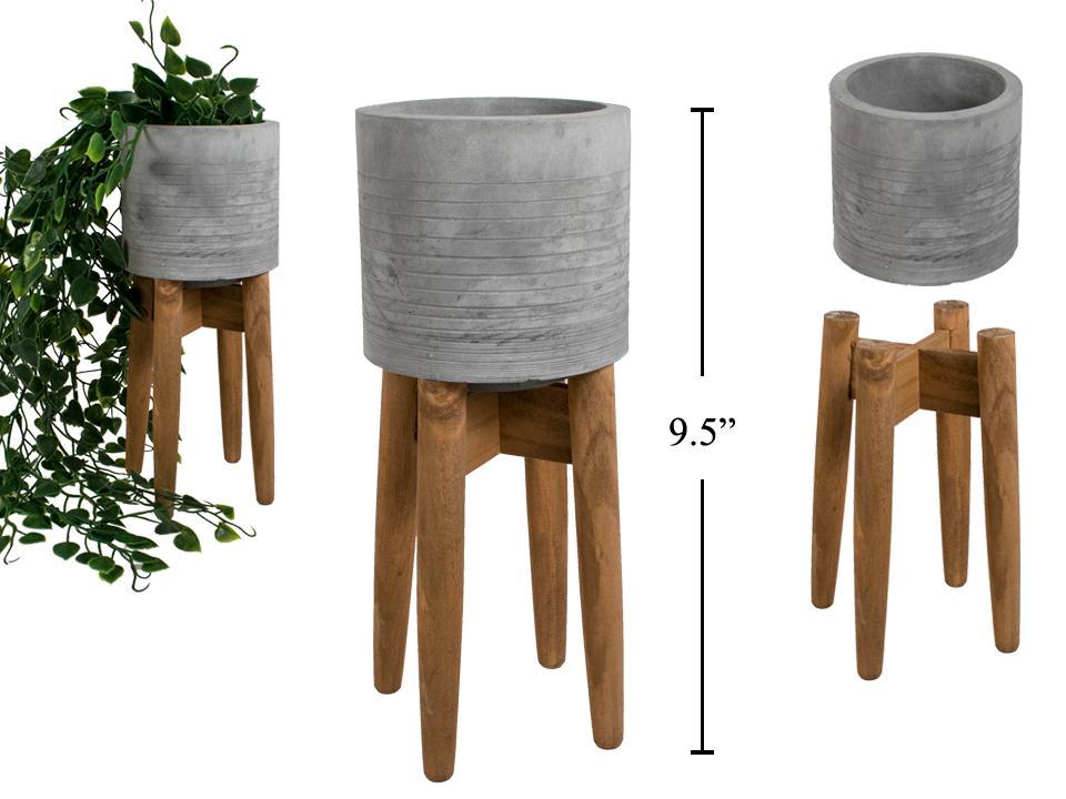 Concrete Planter w/Wood Stand 4x4x10", bbx
