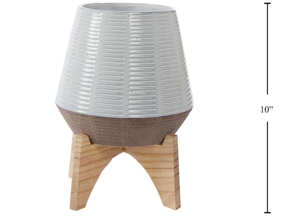 Artisan Ceramic Planter w/Wood Stand, 7.25x10", shippable box