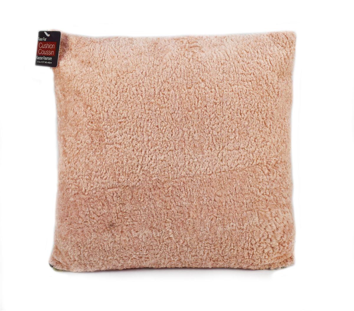 Faux Fur Cushion, Nubby, Pink, 17.5x17.5", 400G filler