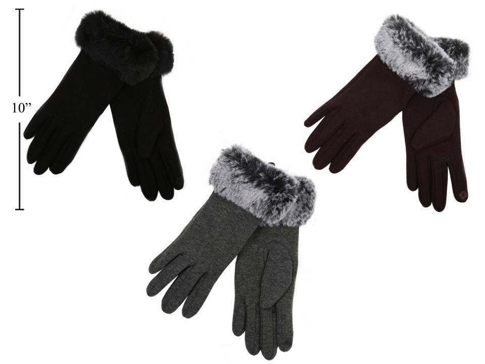Nordic T. Ladies Texting Gloves w/ Faux Fur Cuff, 3asst. Colours, cht