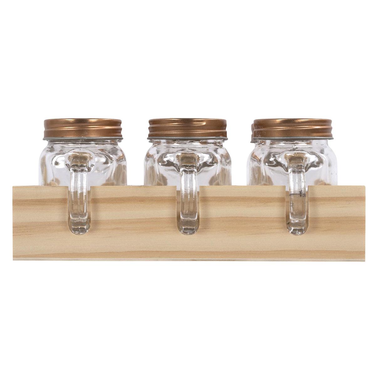 L.Gourmet 6pc Glass Spice Jar w/ Handle Set, wooden tray, cbx