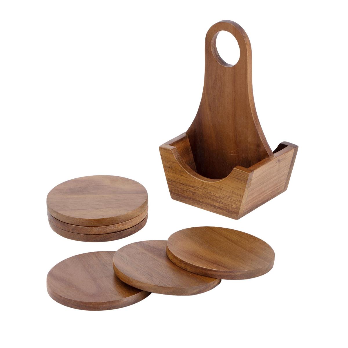 L.Gourmet 7-pc Acacia Wood Coaster Set, shrink+col. Label