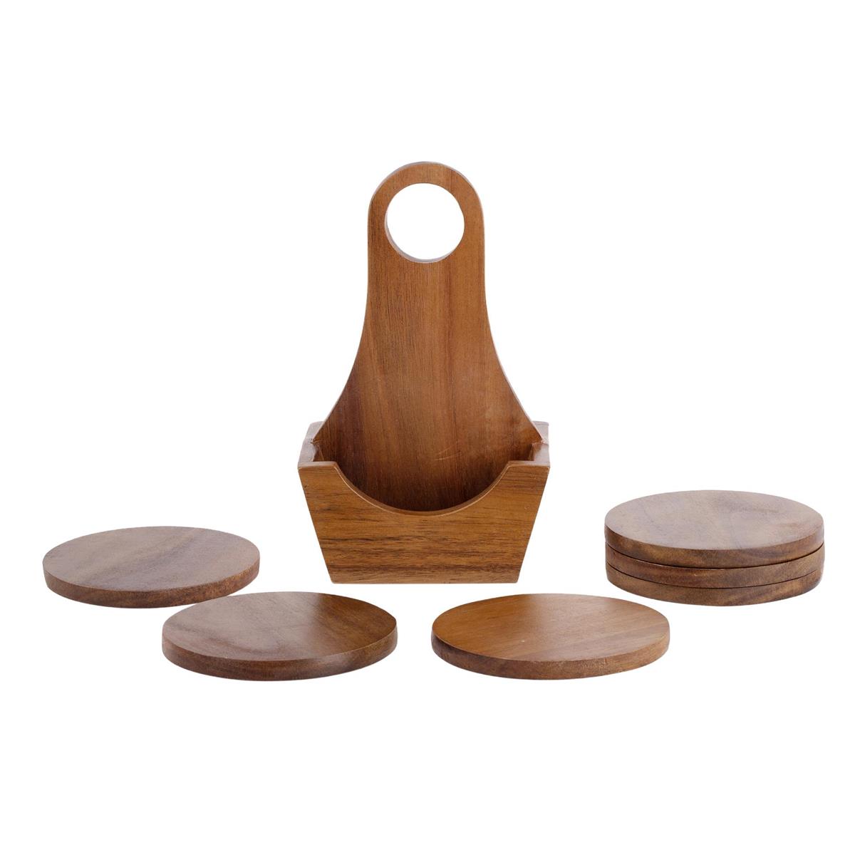 L.Gourmet 7-pc Acacia Wood Coaster Set, shrink+col. Label