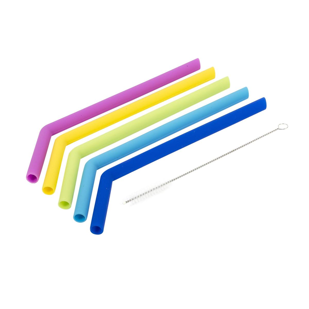 L. Gourmet, 5PC Silicone Smoothie Straws w/ Brush,Slide Card (CS)