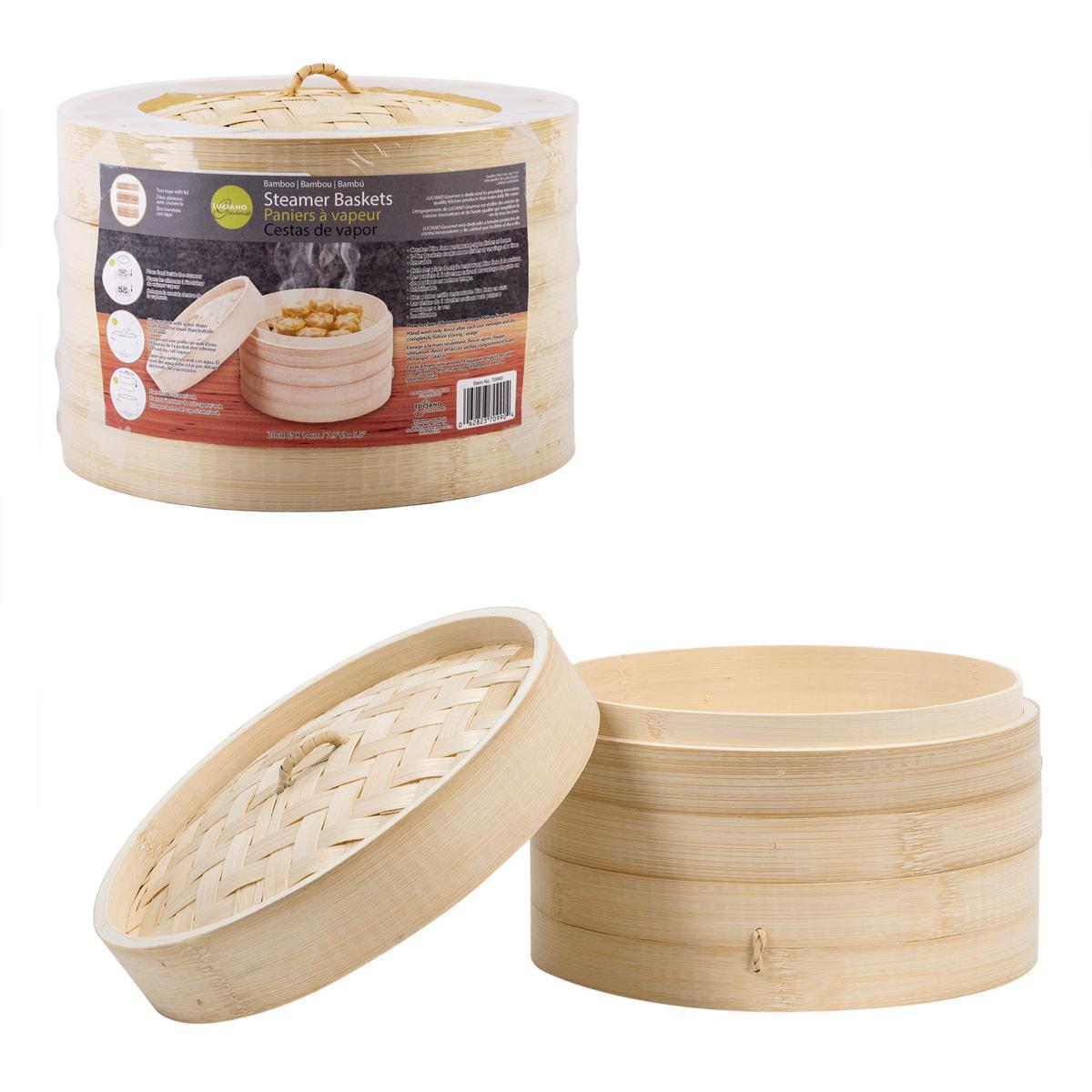 L.Gourmet Bamboo Food steamer, 2Layer w/ Lid, shrink wrap