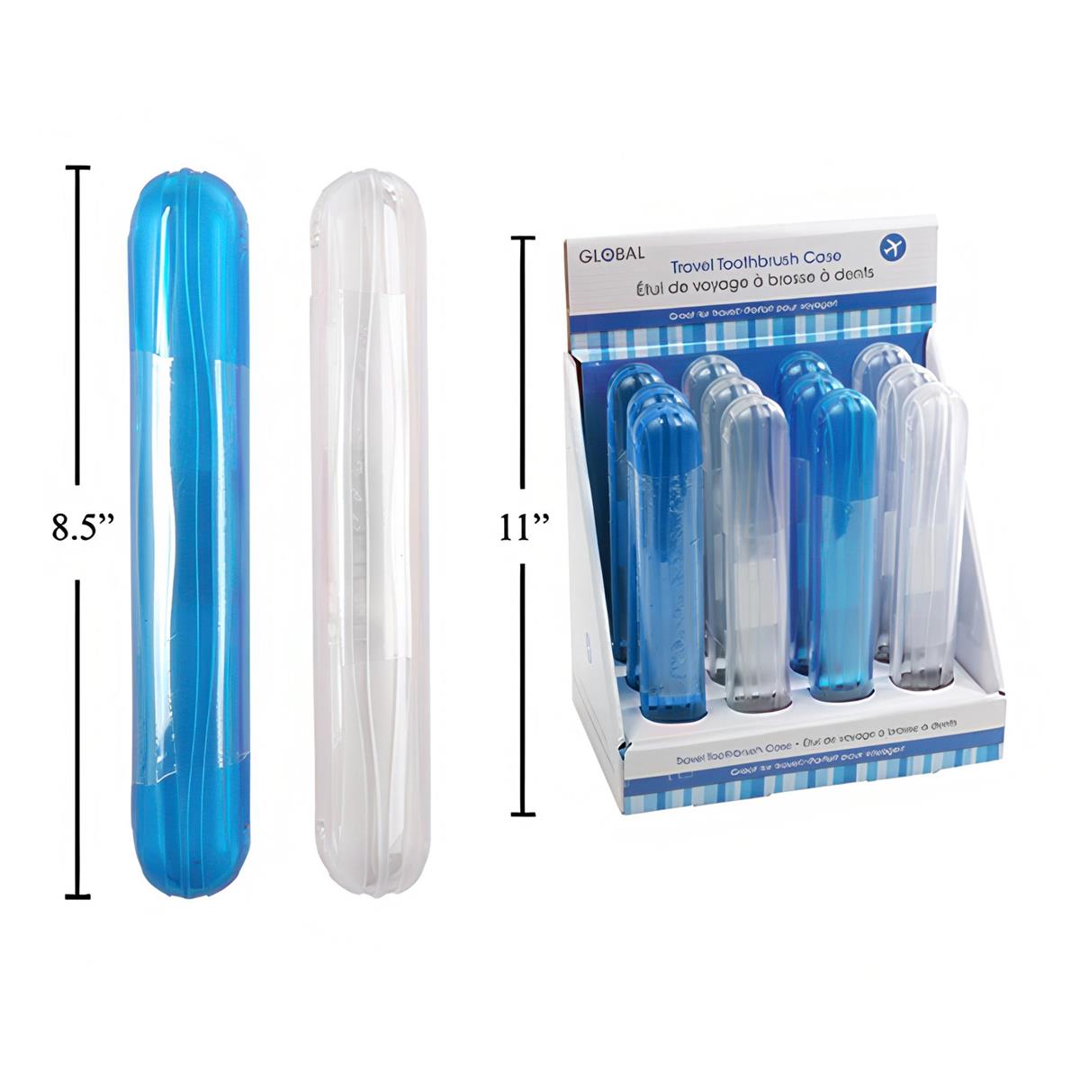 Global, Travel Toothbrush Holder, 3 col clear,lime, blue,pink 12/pdq