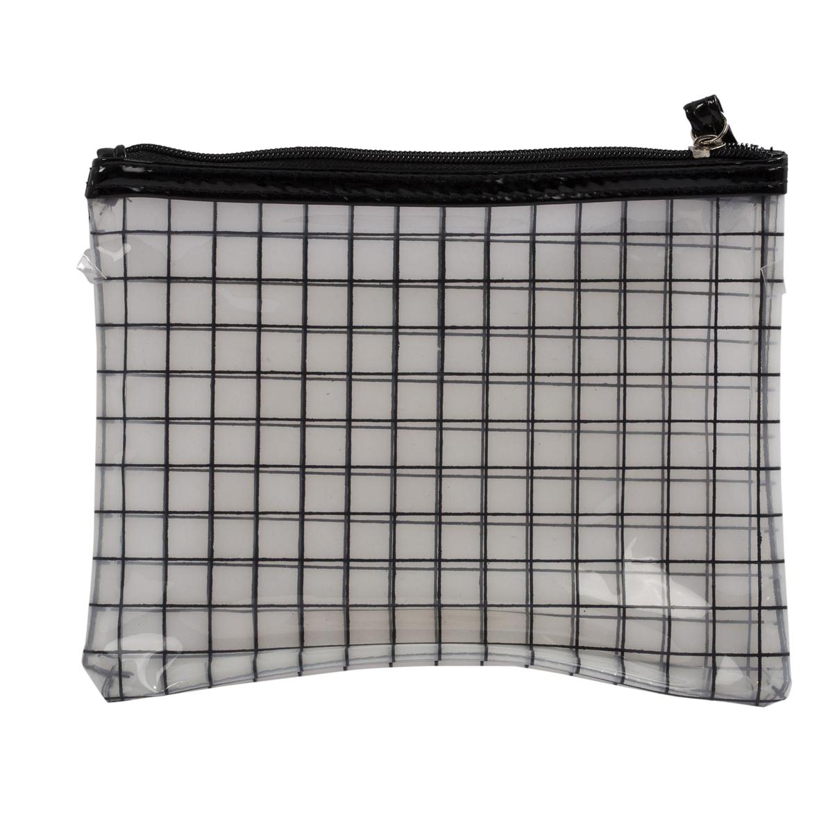 Bodico, 3PC Clear Travel Pouch Set , grid with blk trim, sleeve card