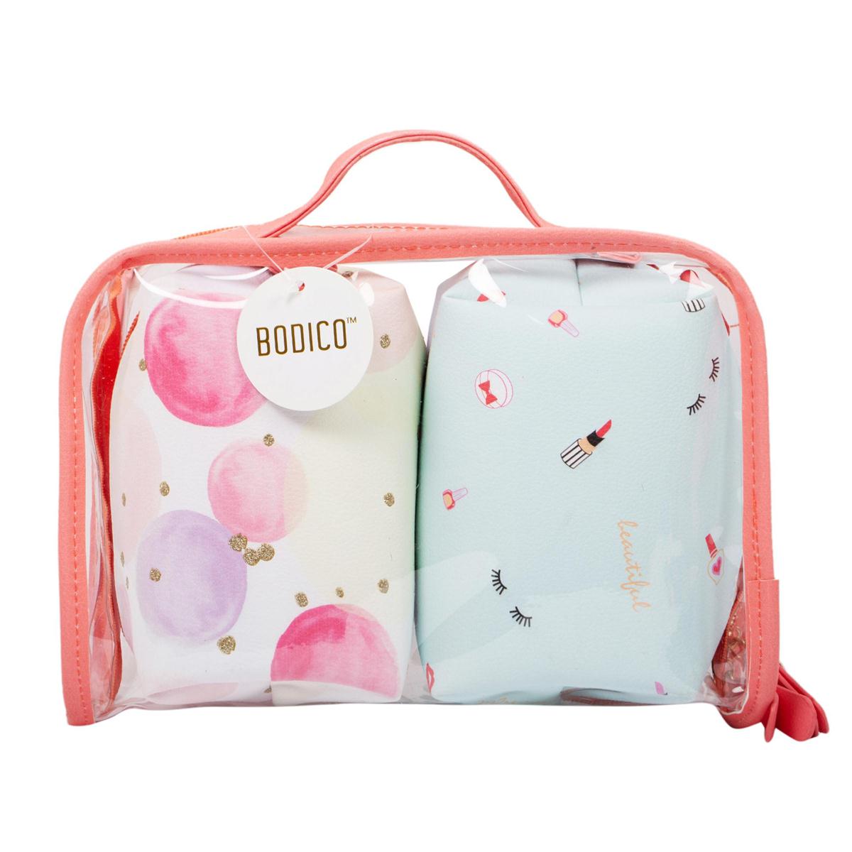 Bodico, 3pc Cosmetic Bag Set, Pink, hang tag