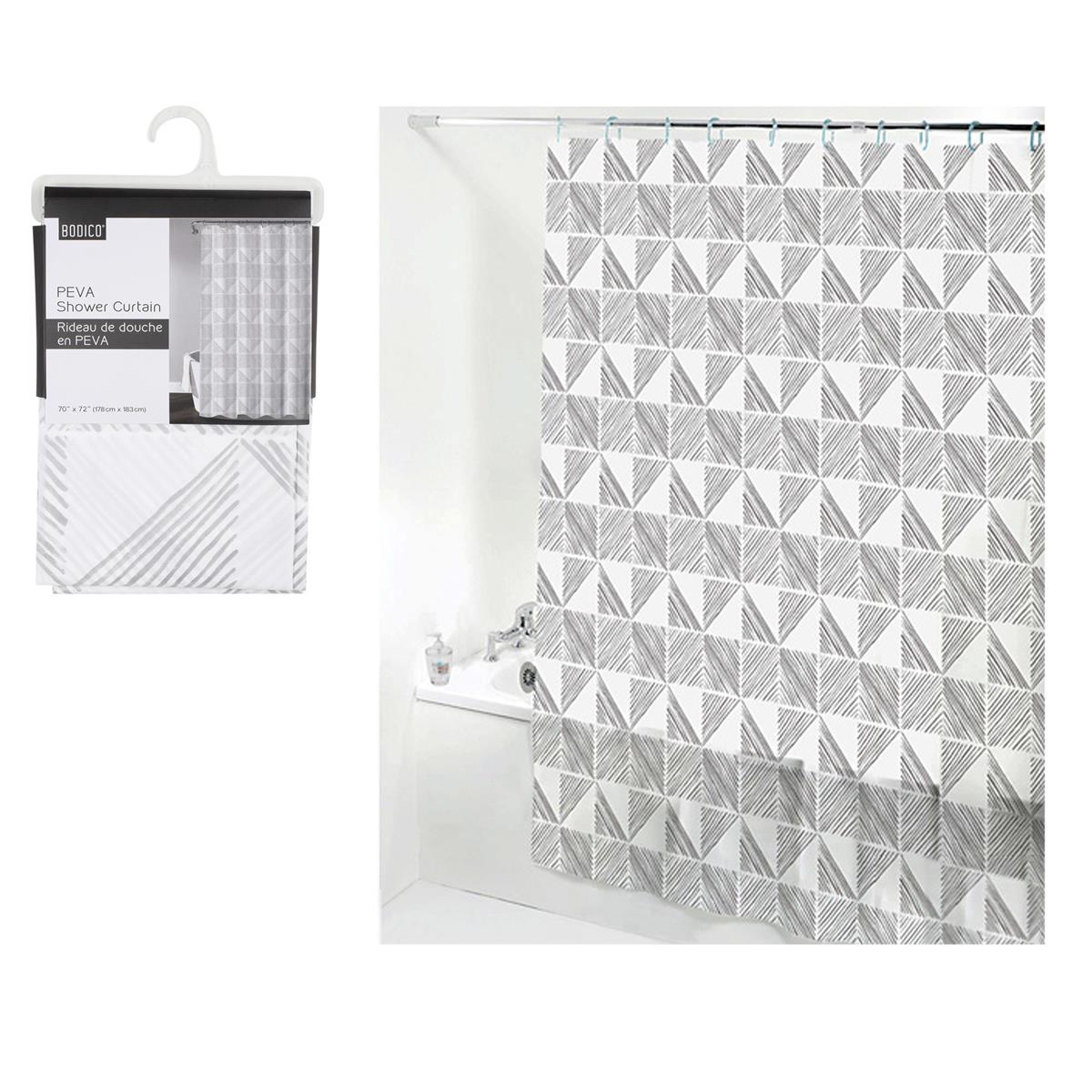 Bodico, PEVA Shower Curtain Silver,70x72", hanger w header