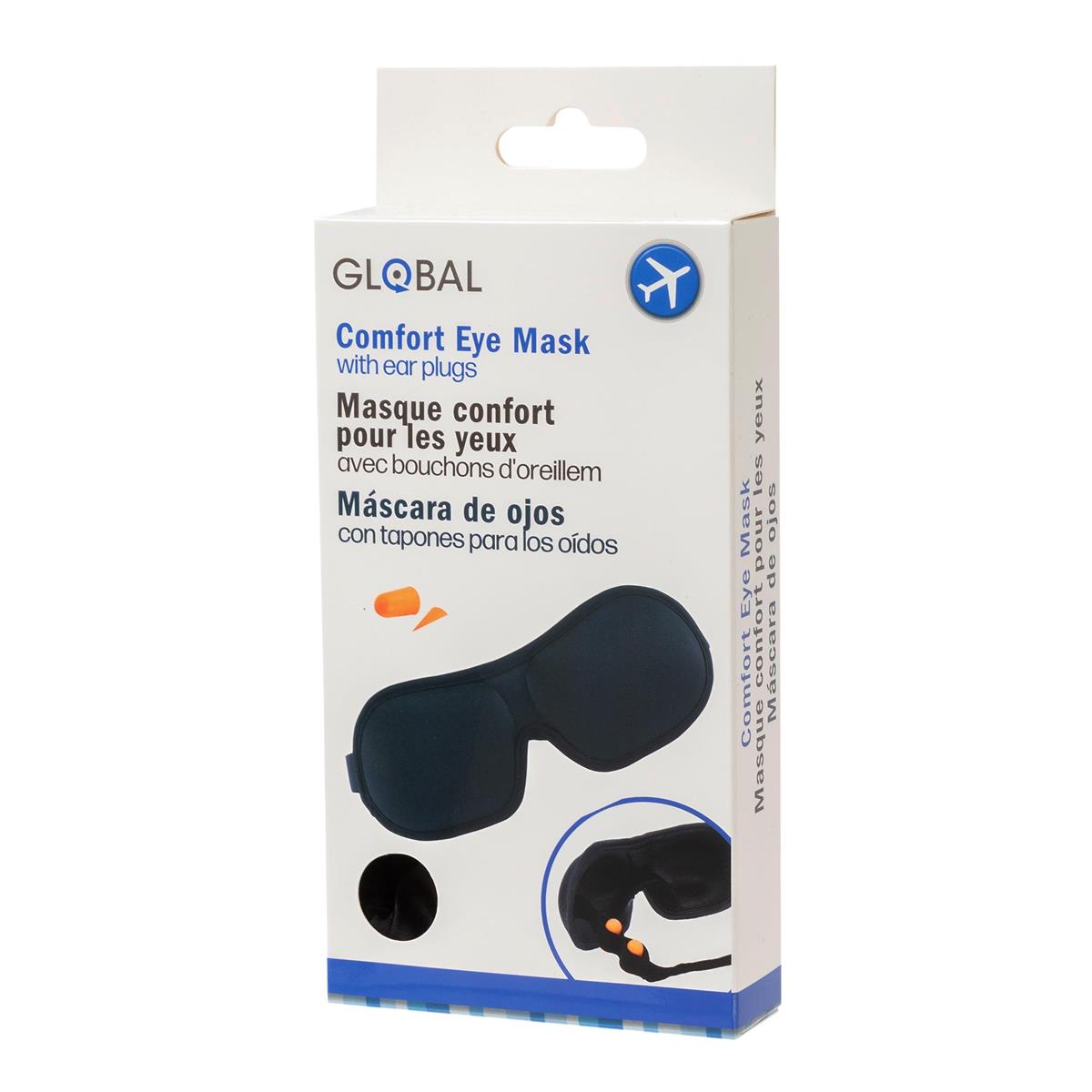 Global, Comfort Molded Eye Mask & Ear Plug Set, Black, col box