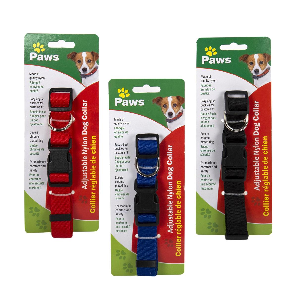 PAWS Adjustable Nylon Dog Collar, 3 col. (A398260)