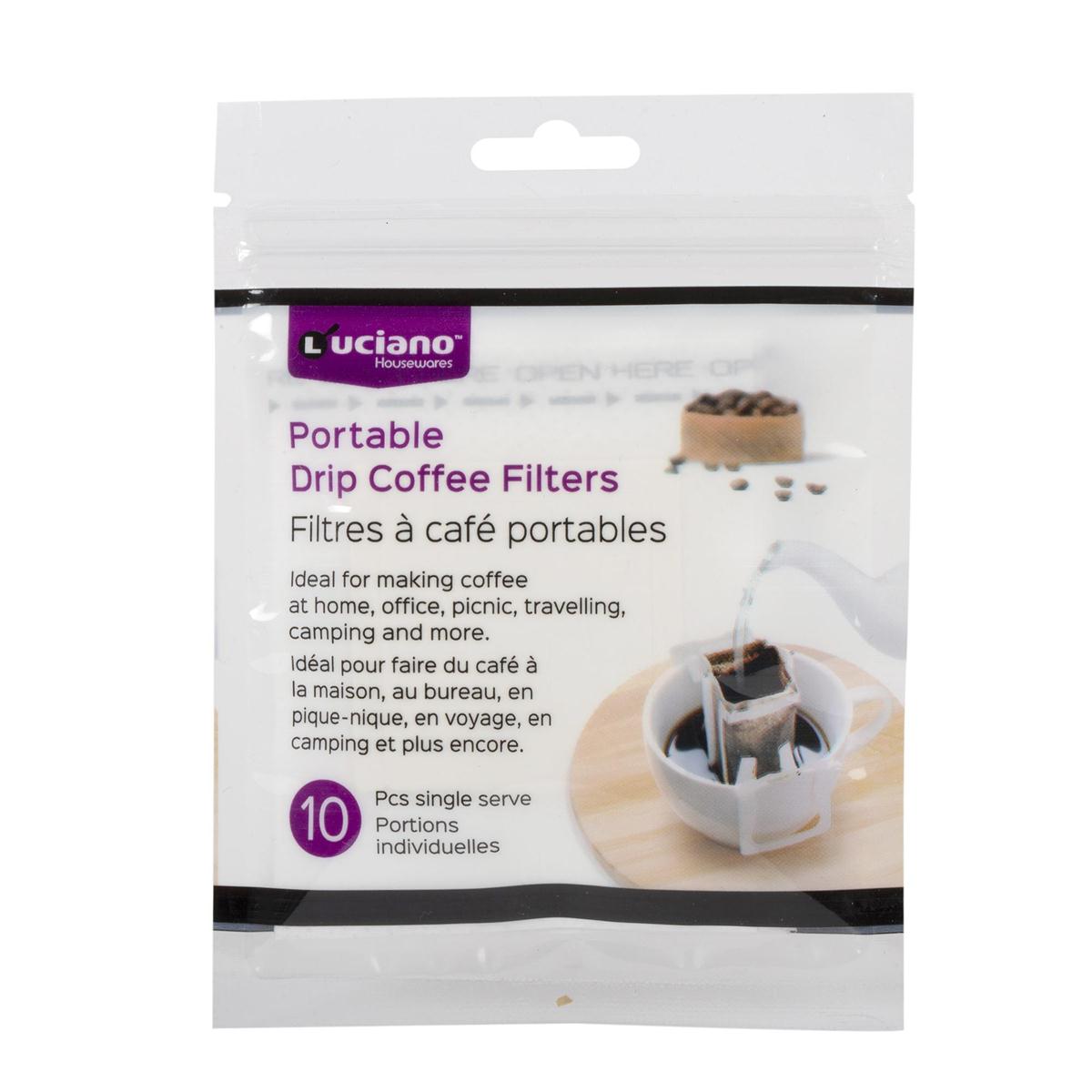 Luciano 10pc Portable Drip Coffee Filters, Printed Zipbag(CS)