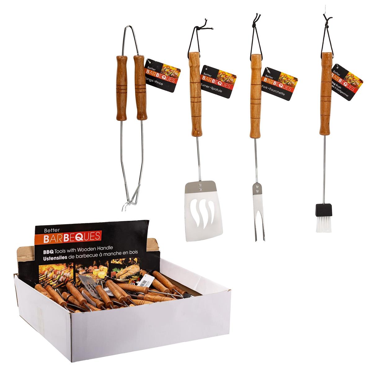 BBQ Wooden Handle Grill Tool,4asst. , hangtag, 72/DPY