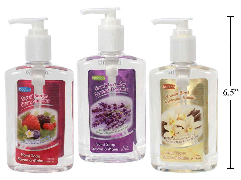 Bodico 237ml Liquid Hand Soap , Pump Bottle, 3 Fragrances