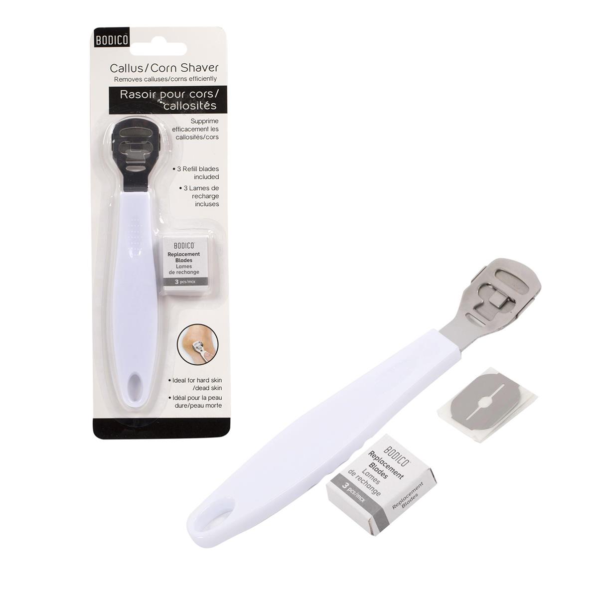 Bodico Callus/Corn Shaver w/ Extra 3 Blades, white handle, b/c