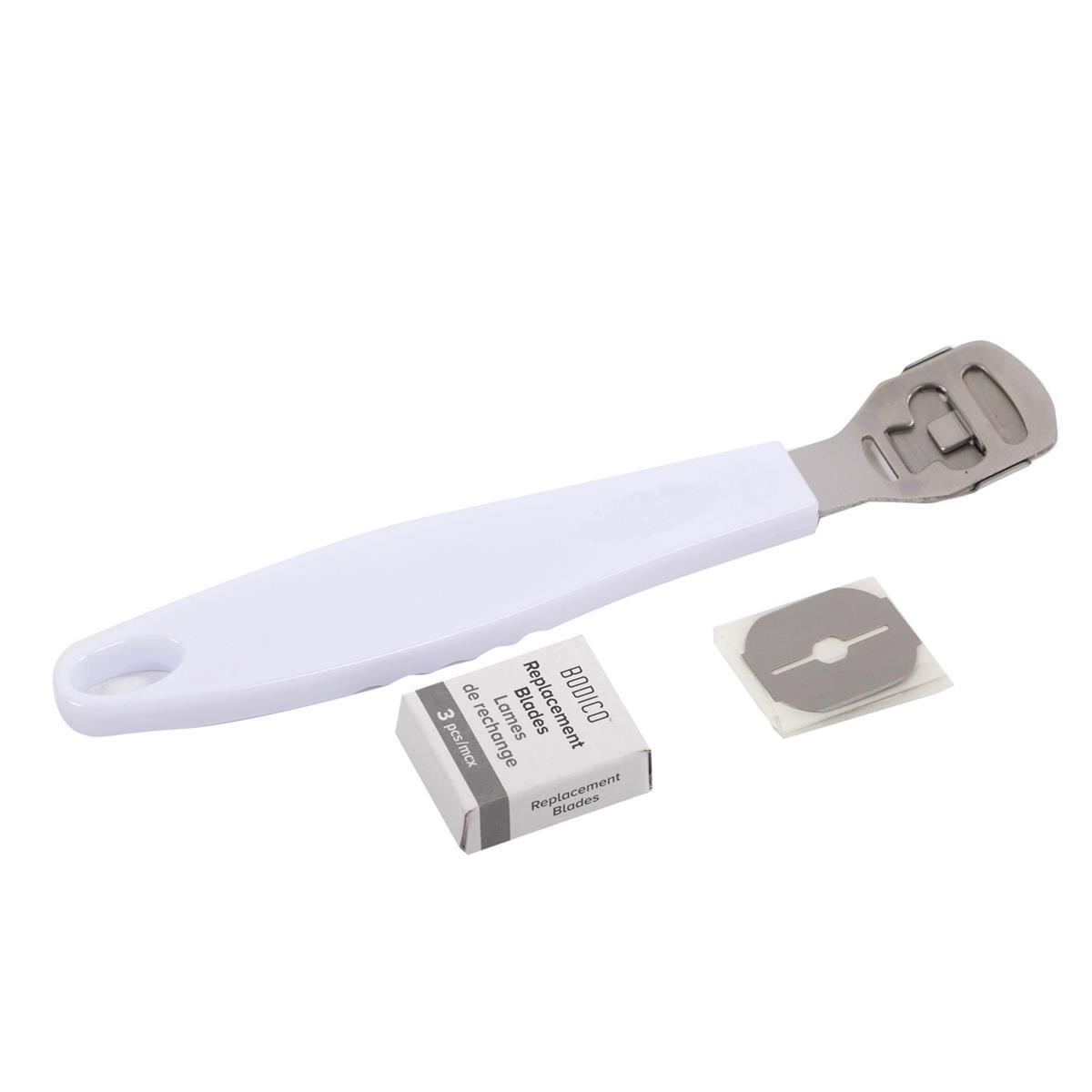Bodico Callus/Corn Shaver w/ Extra 3 Blades, white handle, b/c