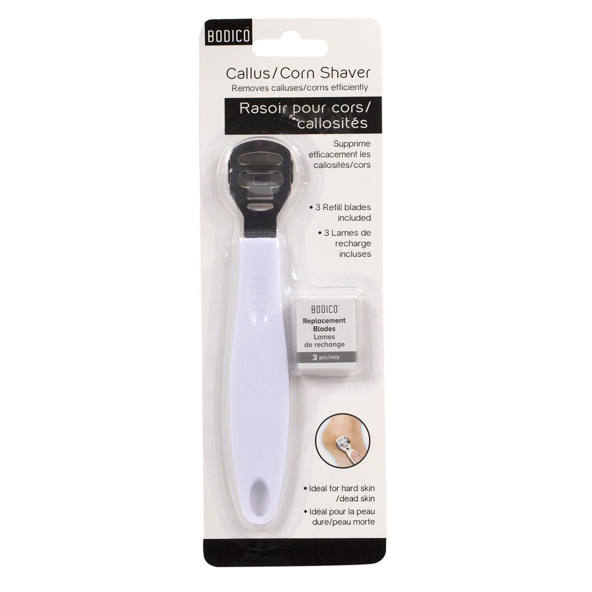 Bodico Callus/Corn Shaver w/ Extra 3 Blades, white handle, b/c