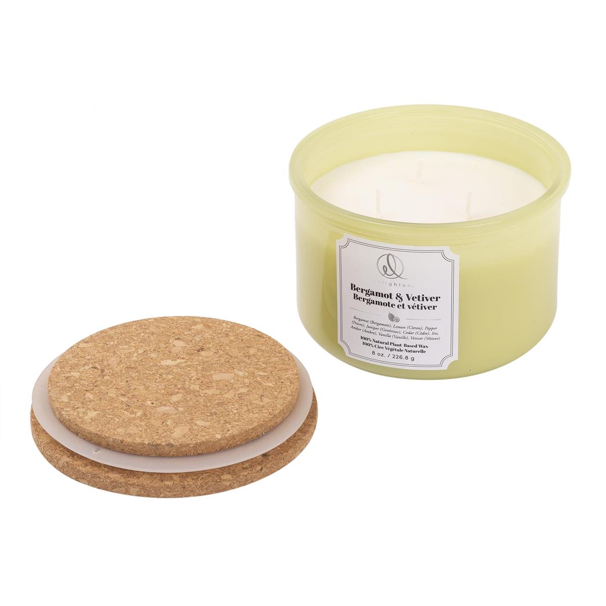 Enlighten Candle w/Wood Lid, 3wick, Bergamot + Vetiver,