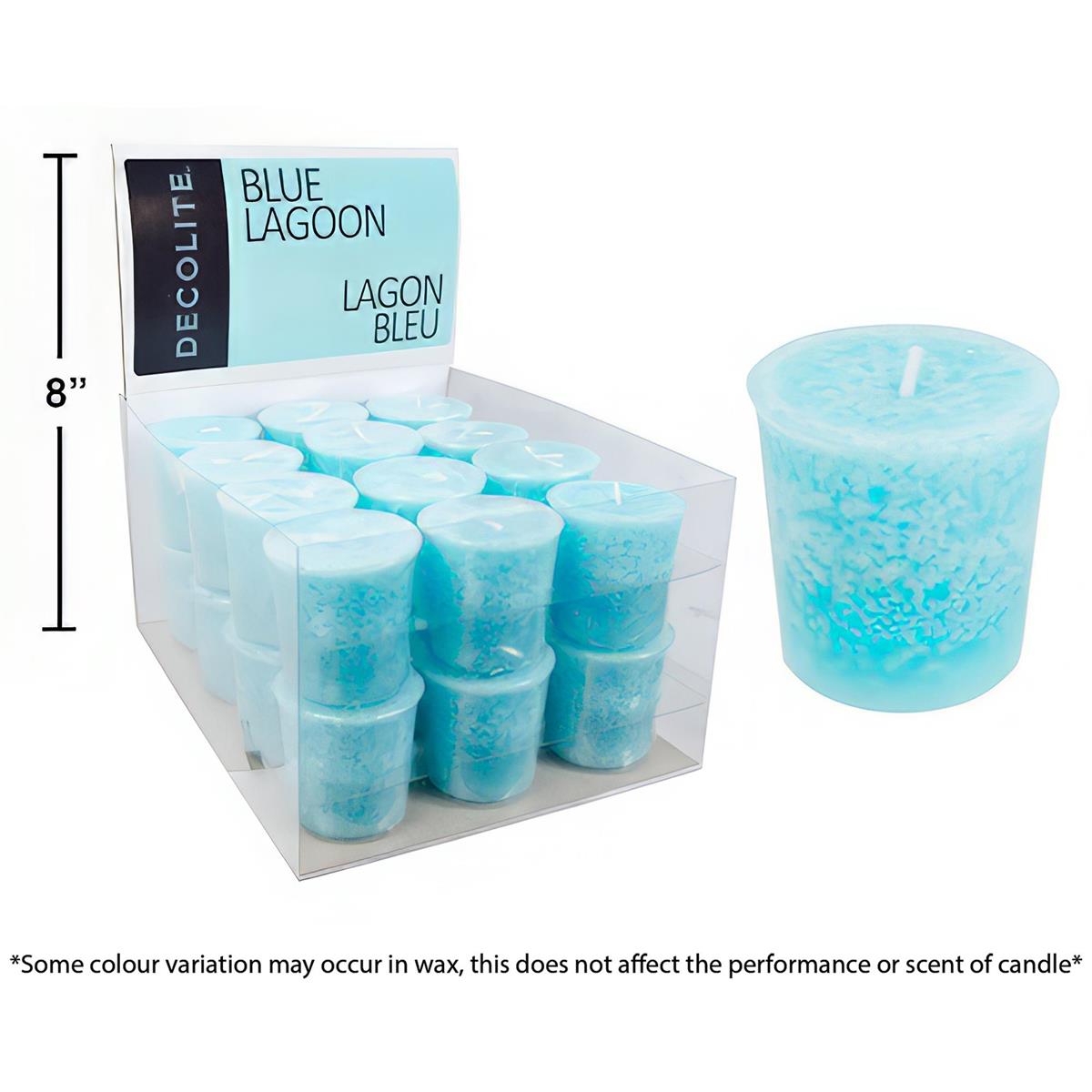Deco Lite Votive Candle, Blue Lagoon, 24/dsp cardboard col label