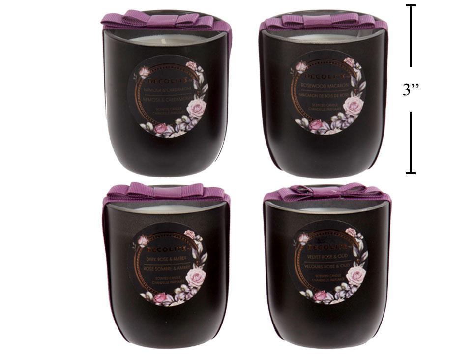Scented Jar Candle, Dark Floral, 4asst, 3x3.5", ribbon + dust cover