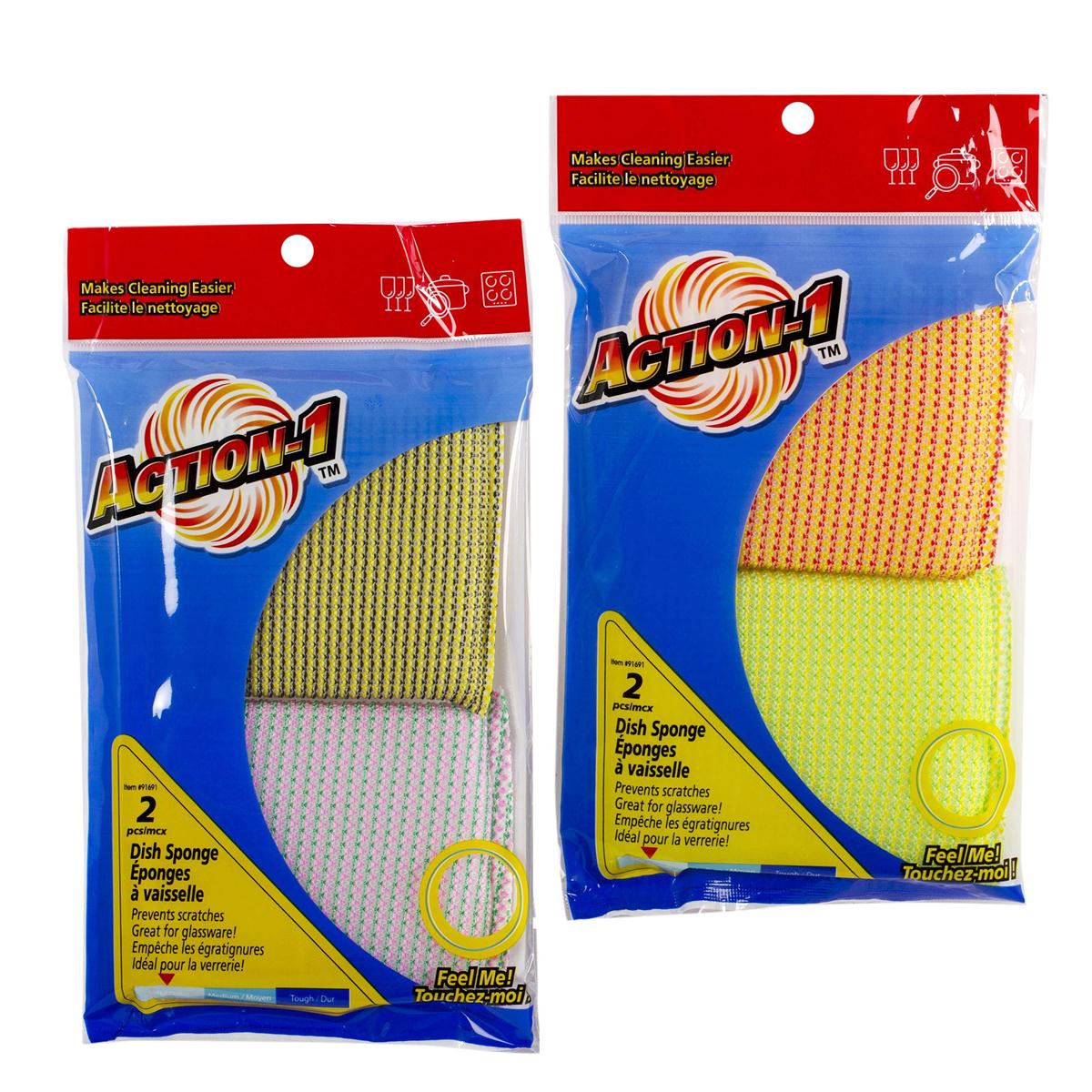 Action-1 2-PC Dish Sponge, Printed Bag, 2 Asst.