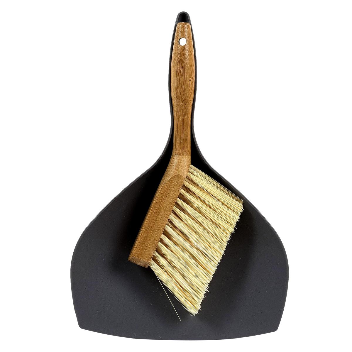 H.E. Matt Black Dustpan & Brush Set w/Bamboo handle,L11.4" (CS)