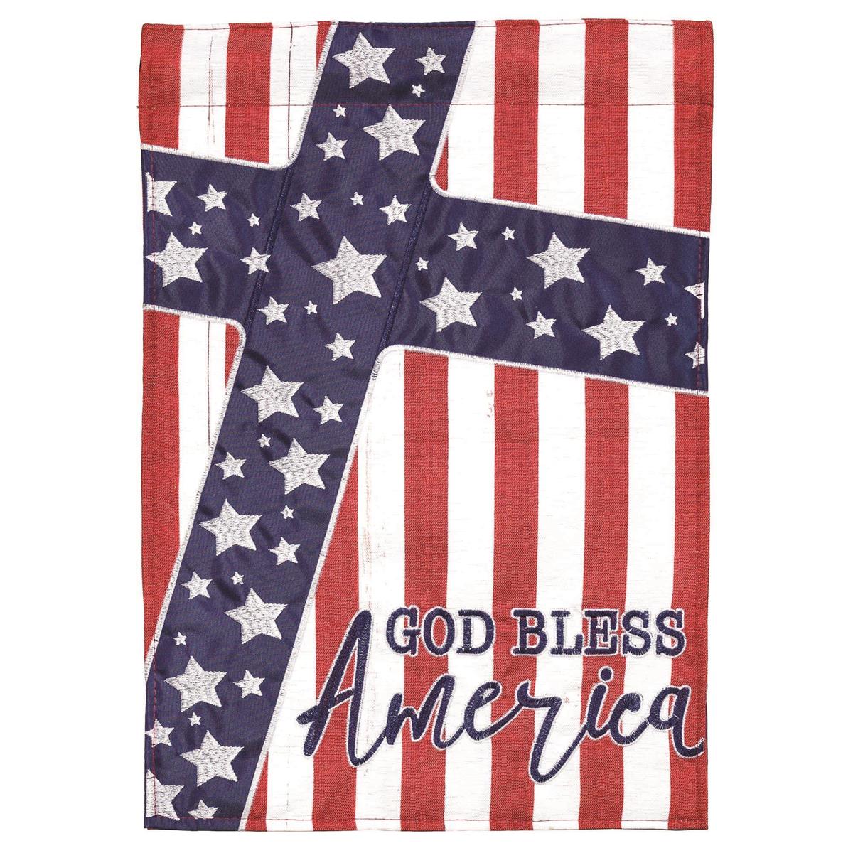 Flag God Bless America Cross 13x18