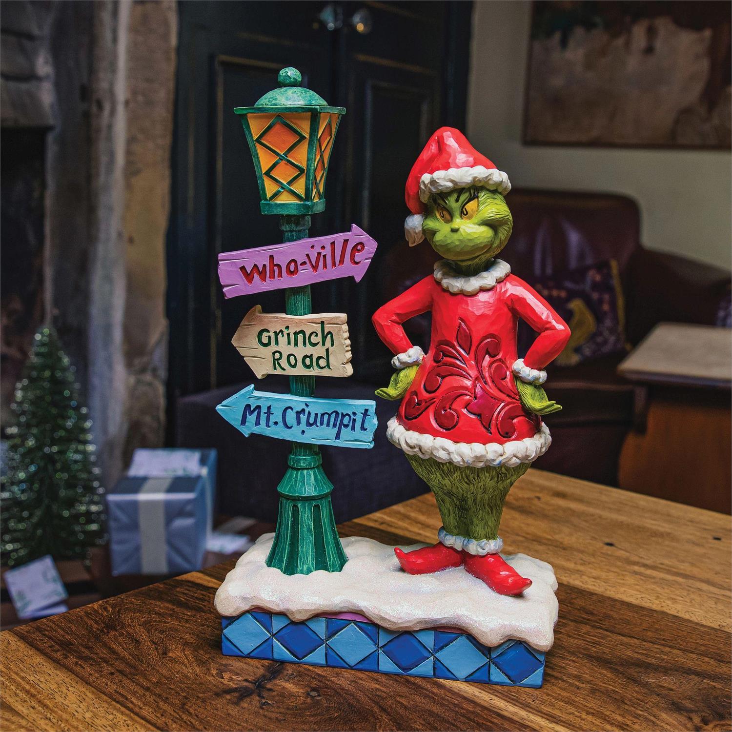 Jim Shore™ LED Light-Up Grinch™ Lamppost Tablepiece | Lindenhaus