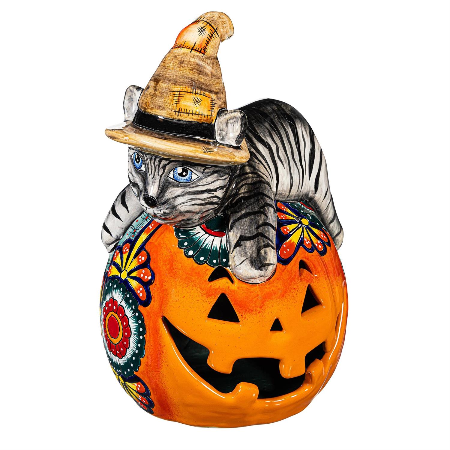 Mexican Talavera Witch Cat Jack O'Lantern Pumpkin Pallet Program