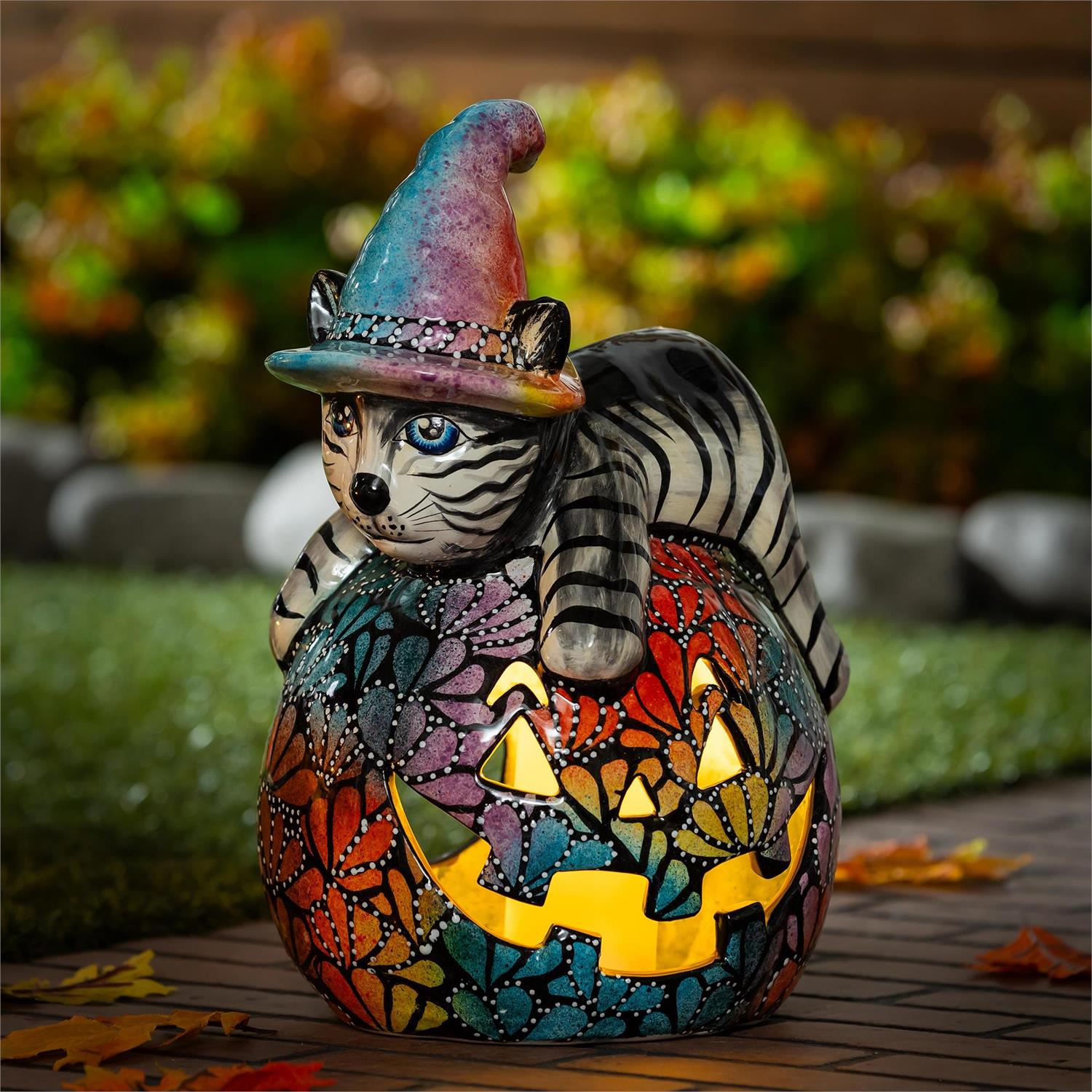 Mexican Talavera Witch Cat Jack O'Lantern Pumpkin Pallet Program