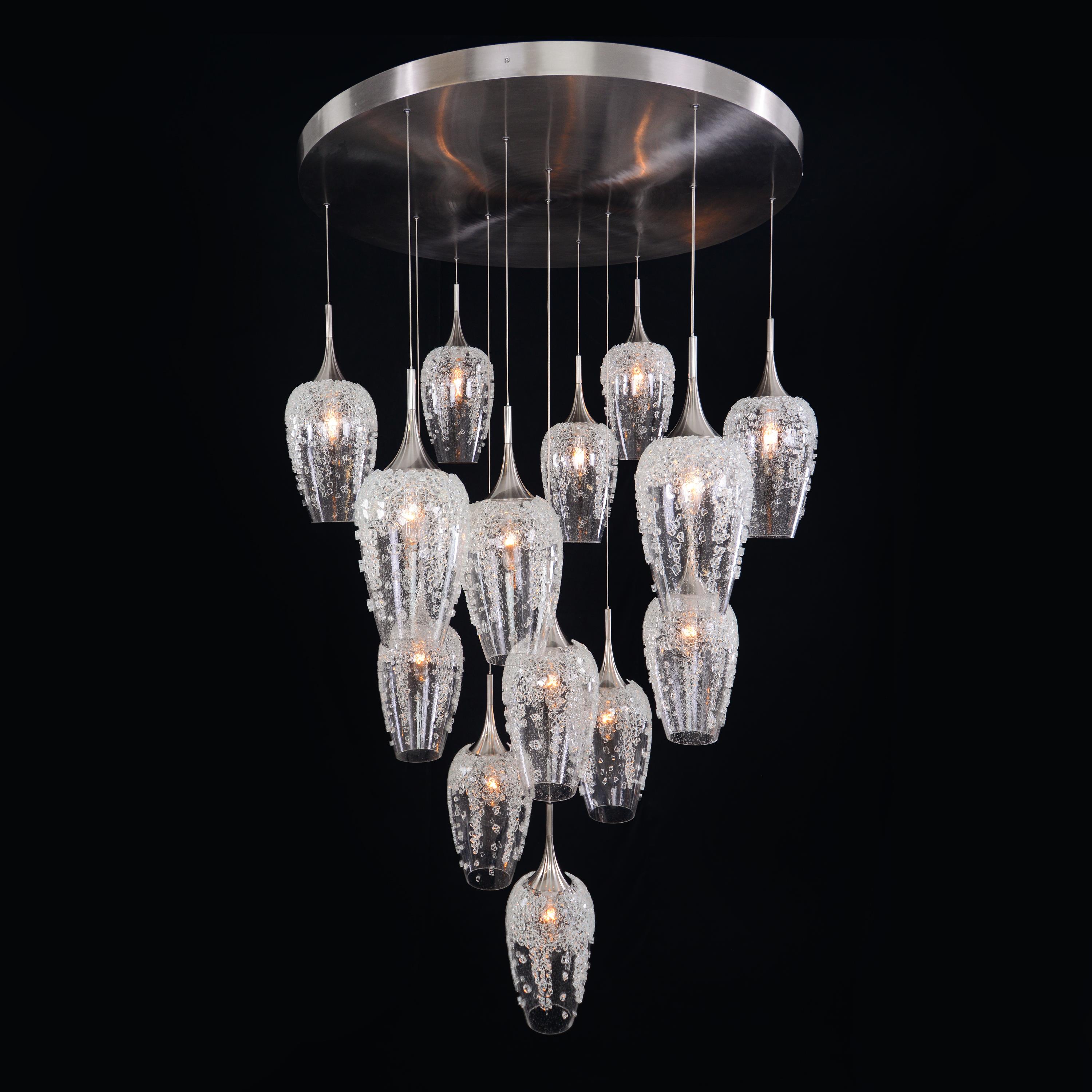04HS24"H X 40"W X 40"D AUREO FOURTEENLIGHT GLASS PENDANT CHANDELIER