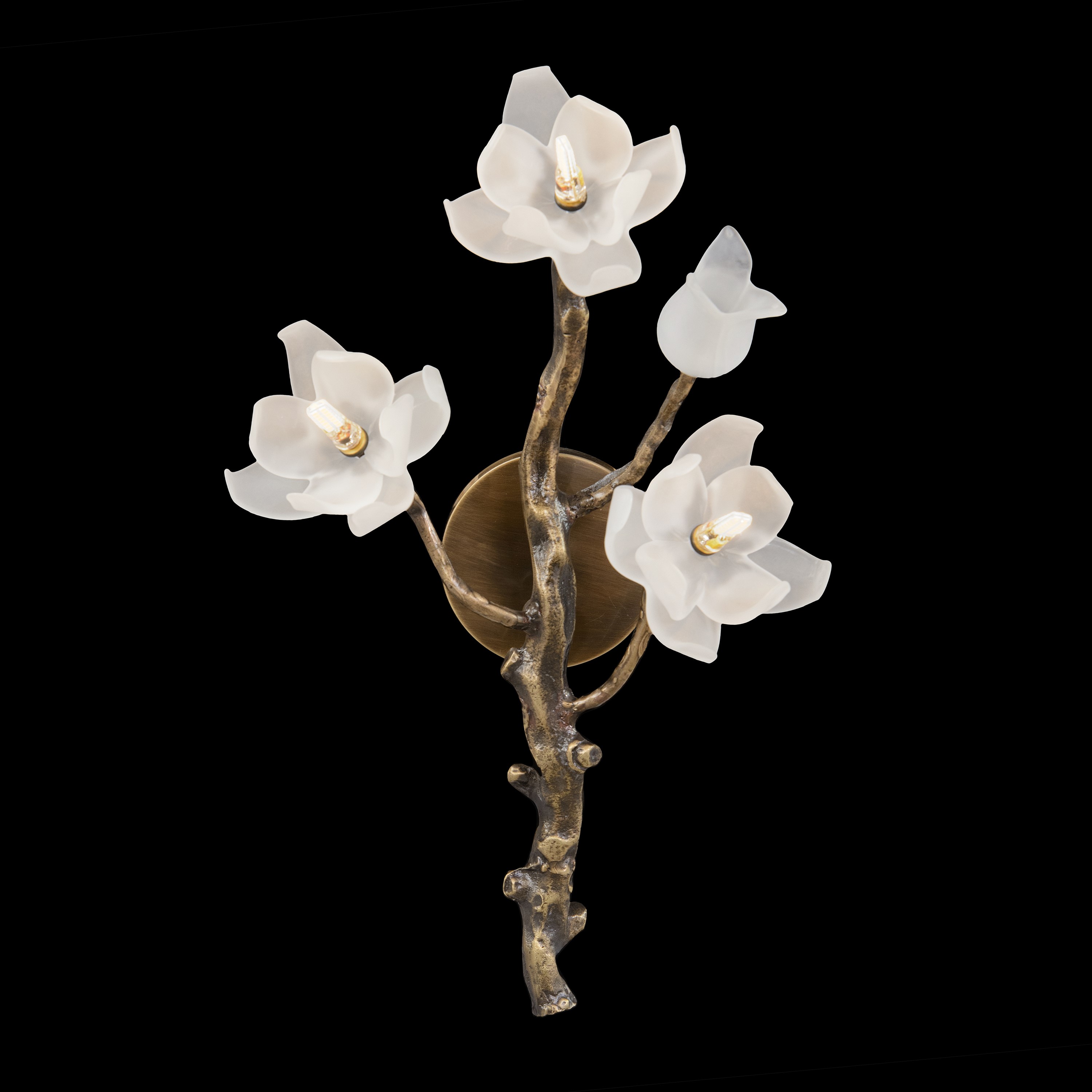 04HD21"H X 12"W X 9"D CHURIPPU MAGNOLIA & TULIP GLASS BRONZE WALL SCONCE