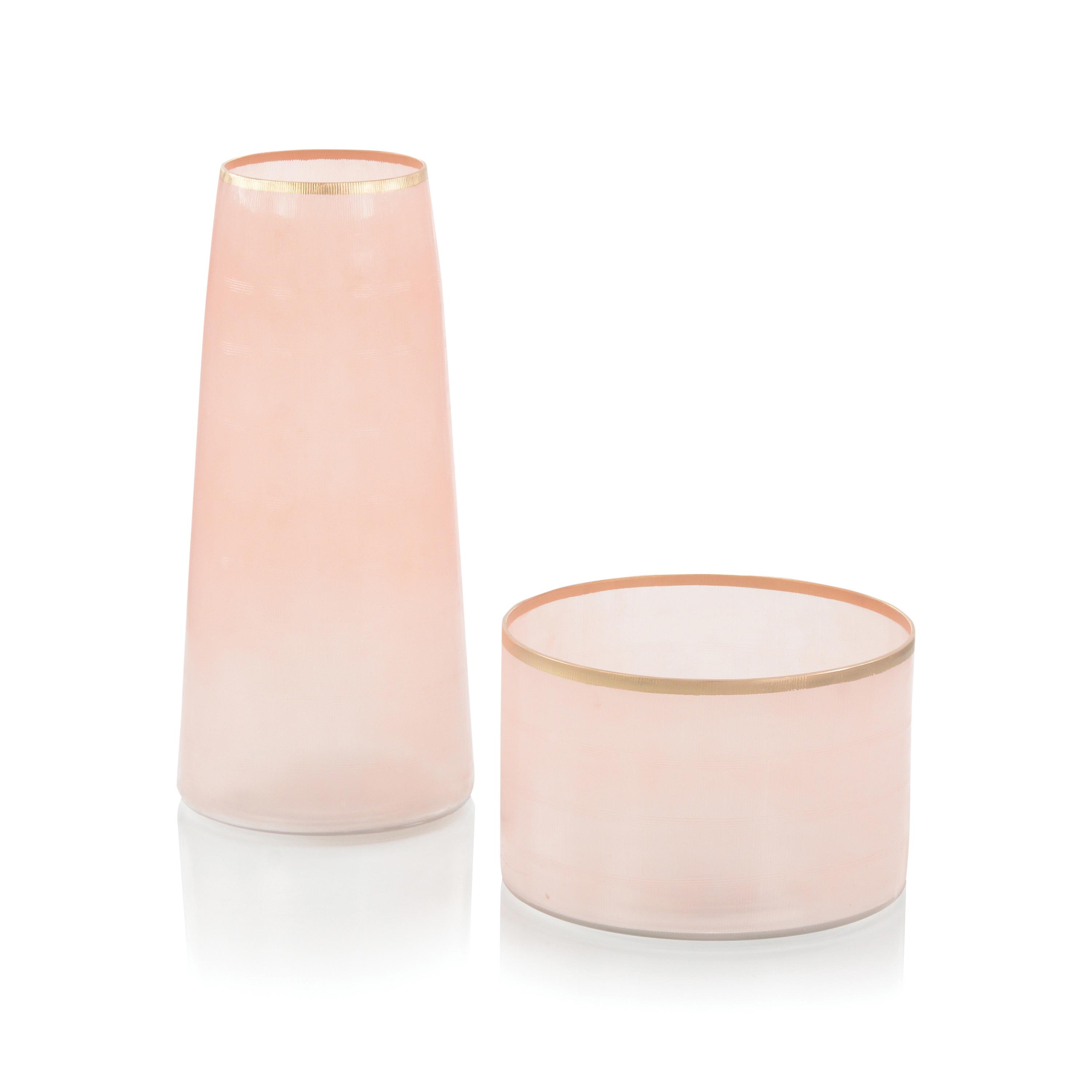 SET OF TWO PALEST OF PINK GLASS VASES