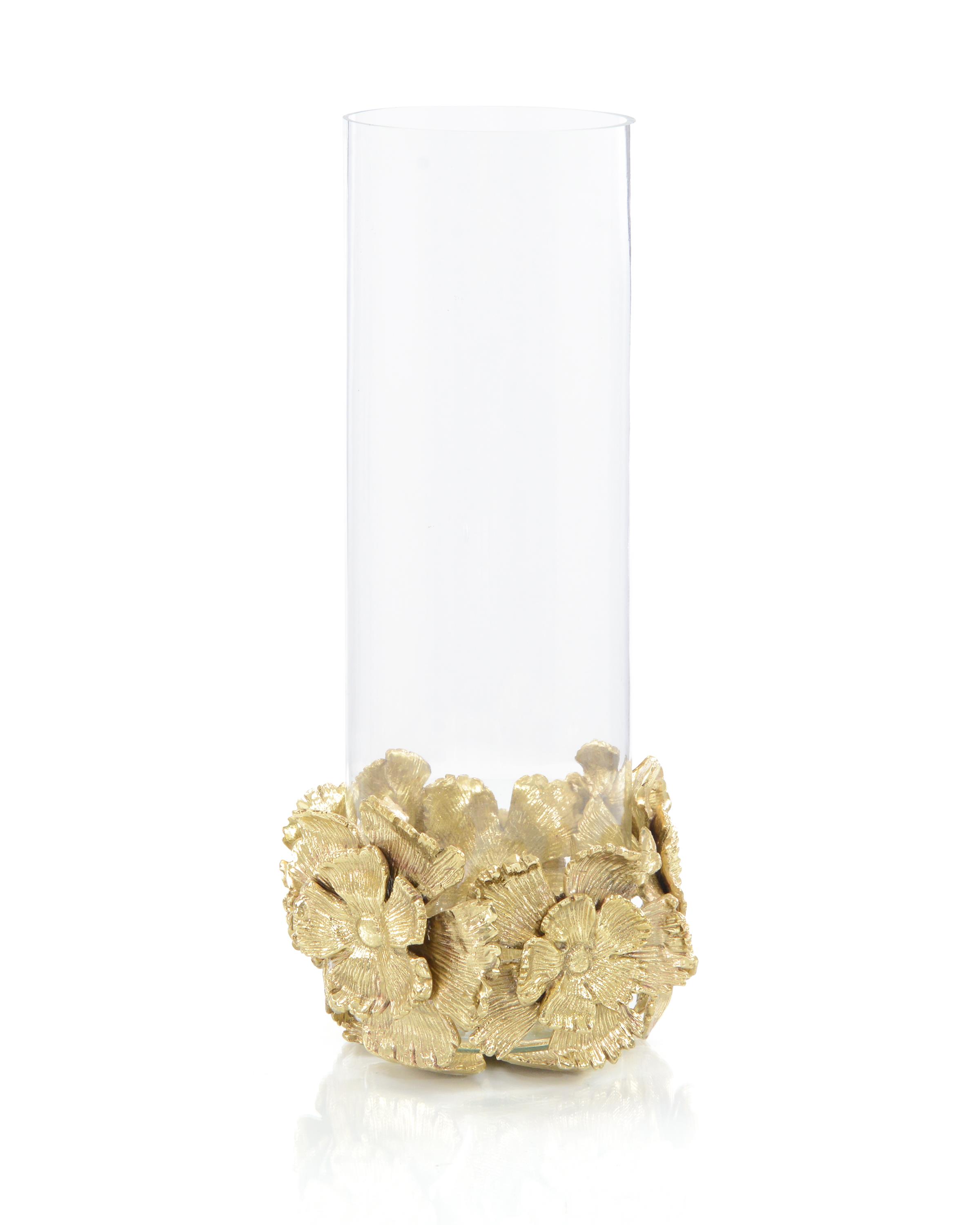 01HS16"H X 7"D BRASS FLOWERS AND GLASS VASE I