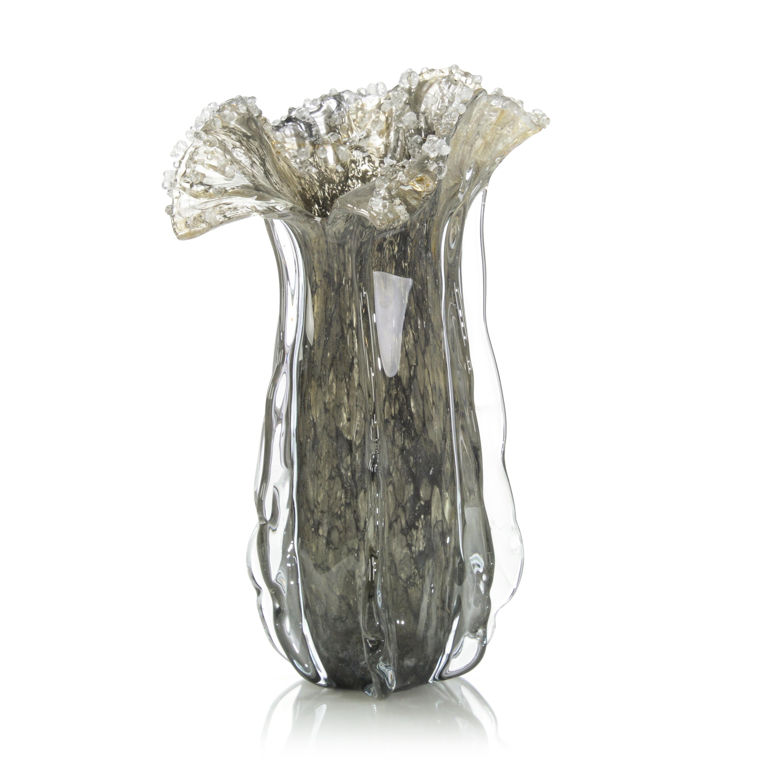 HS15"H X 8"X 8"D GREY HANDBLOWN GLASS ERUPTION VASE I