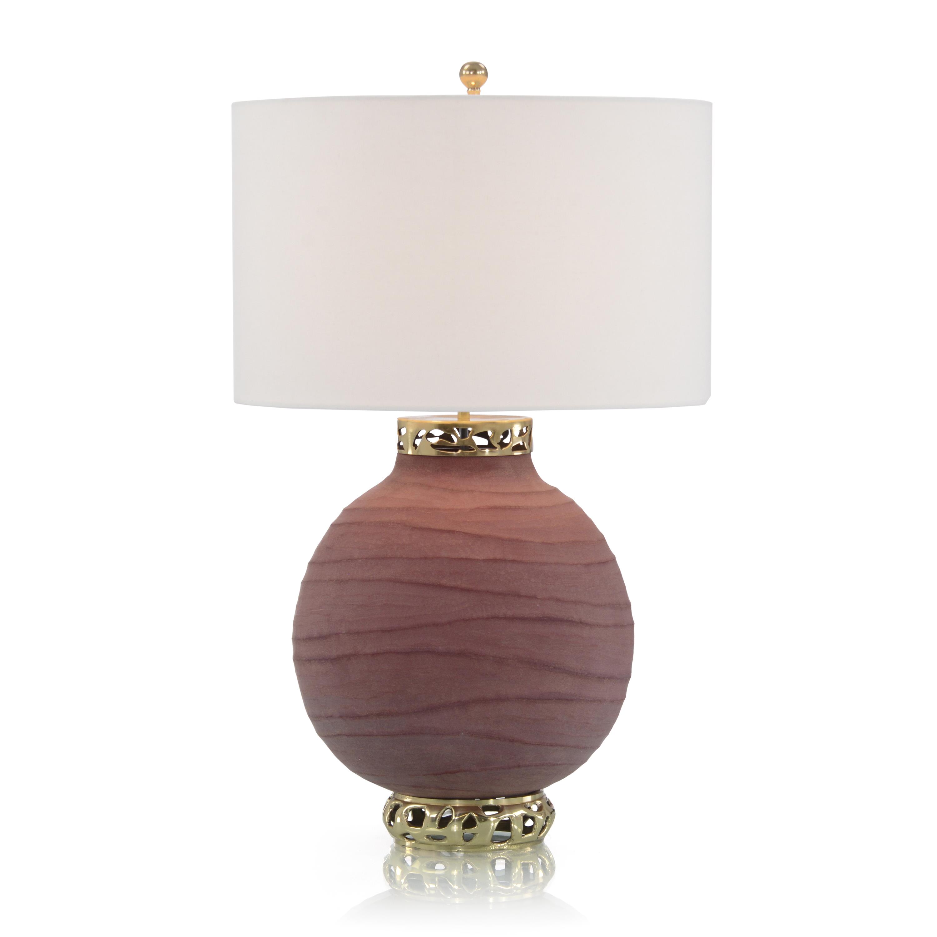 04HS34.5" RUBY RED CARVED GLASS TABLE LAMP