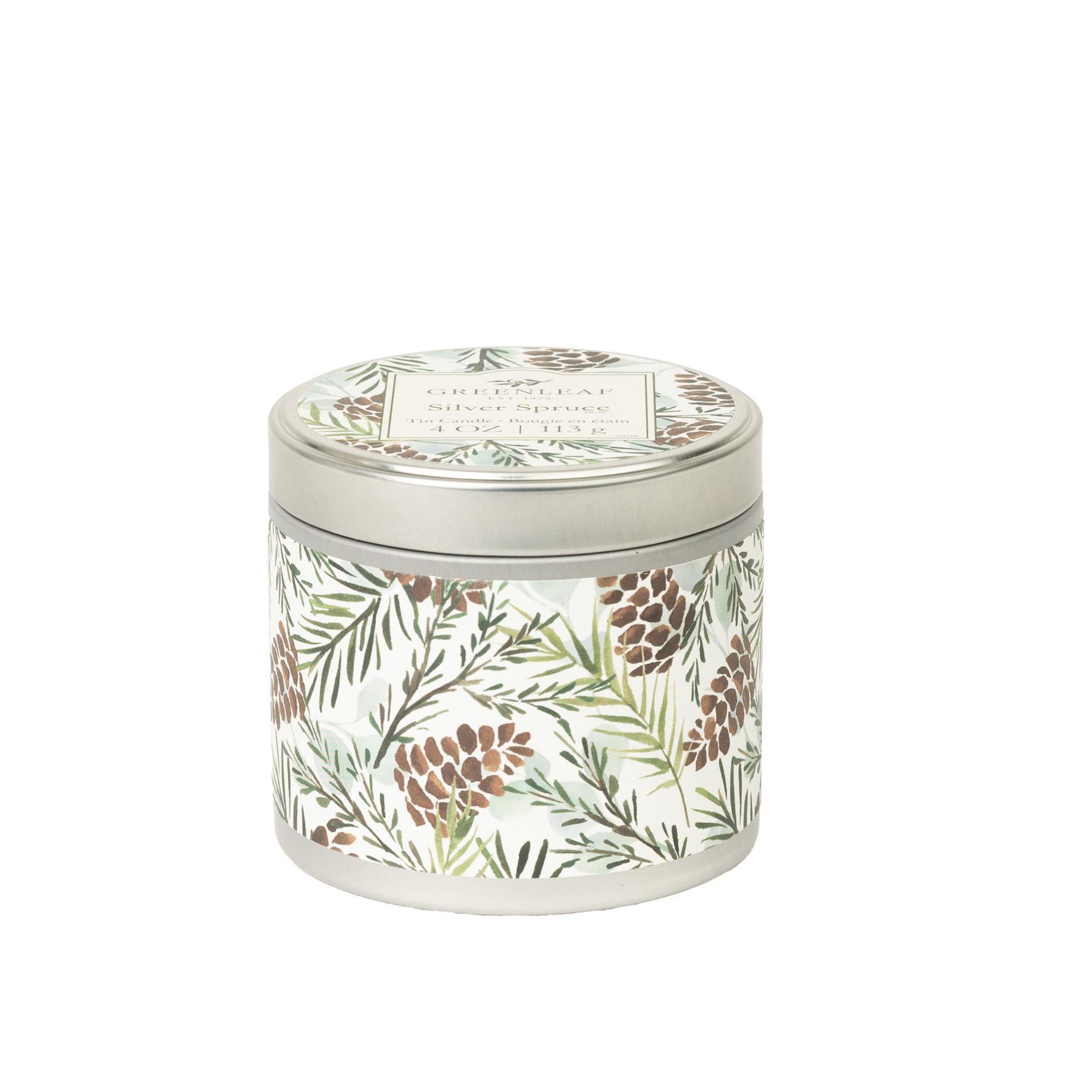 Greenleaf Wholesale | Silver Spruce Tin Candle 6 pack | OneCoast
